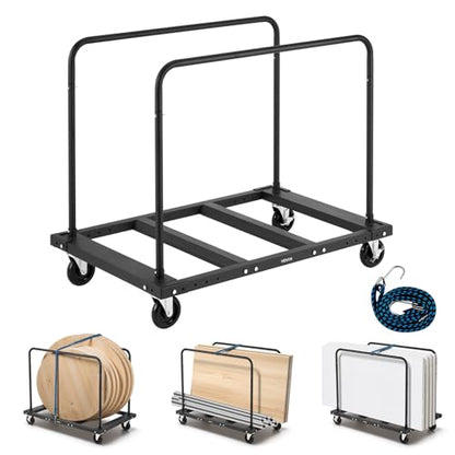 VEVOR Folding Table Cart, Heavy Duty Table Trolley with 5" Swivel Wheels, 1800 LBS Drywall Dolly Cart for Garage, Home, Warehouse, Party Event Hotel Furniture 10 Table Capacity - style: 1800LBS - Double Bar