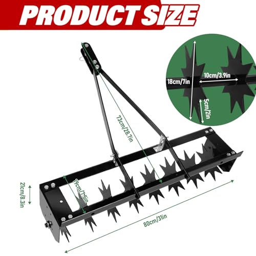 32"" Tow Behind Spike Aerator, Tractor Lawn Aerator with 8 Steel Spike Disks, Soil Mower Hitch, Lawn Soil Penetrator with Extra-Wide Tow Bar for Farm, Planting (Black, 32 in) - style: Tungsten Alloy