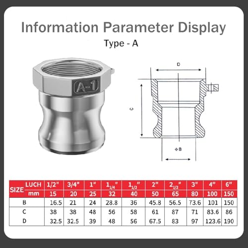 316 Stainless Steel 1" Camlock Fitting - External thread pipe fitting - size: Cam lock 1" Type D + Type A