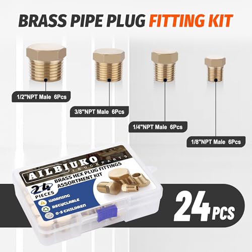 24PCS Brass Hex Pipe Plug Fittings,1/8" 1/4" 3/8" 1/2" NPT Male - style: Hex Plug