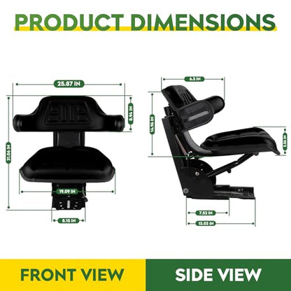 Black Universal Adjustable Tractor Suspension Seat Fits for John Deere 1020 1530 2020 2030 2040 5210 5300, fits for Ford & New Holland 3000 3010 3300 3400 3600 3610, Shock Absorption Alloy Steel+PVC