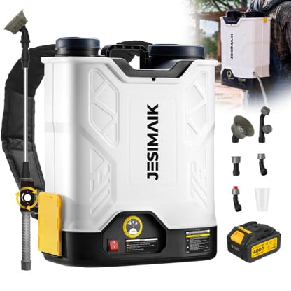 JESIMAIK 4.8 Gal Battery Powered Backpack Sprayer with 4.0Ah Battery - color: White