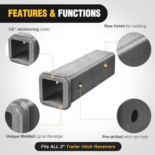 Nilight Hitch Adapter 2" x 9" Combo Bar Trailer Receiver Tube | Weld-on Raw Steel Hitch Bar Heavy Duty Unpainted Steel Receiver Extension - color: 2" x 9" Receiver Steel