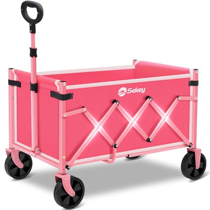 Sekey Lightweight Collapsible Wagon, 220 lb Capacity, Quick-Fold Cart - color: Pink