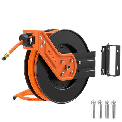 Giraffe Tools TA15 Retractable Air Hose Reel, 3/8" x 50ft, Open Steel - size: 50FT