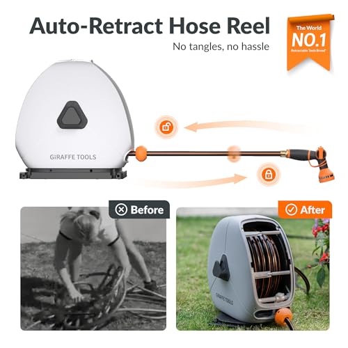Giraffe Tools Ground-Mounted Retractable Heavy Duty Hose Reel, 5/8" x 92FT - color: 5/8 Inch, size: 92 FT