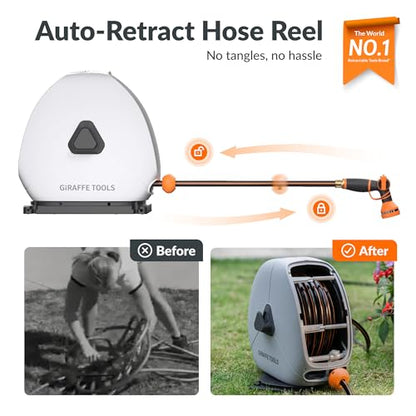 Giraffe Tools Ground-Mounted Retractable Heavy Duty Hose Reel, 5/8" x 92FT - color: 5/8 Inch, size: 92 FT
