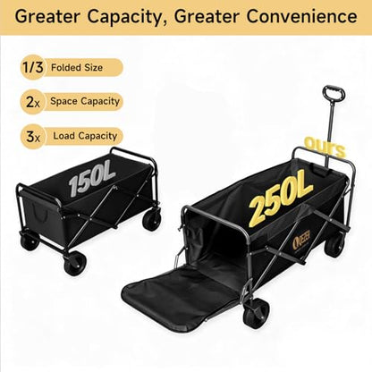 Collapsible Folding Wagon with Tailgate and Brake, Duty Utility Cart - color: Black, size: Large with Tailgate