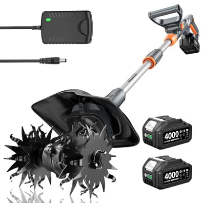 Cordless Tiller Cultivator for Gardening, Battery Powered Garden Rototiller - size: 9 inch x6.6 inch
