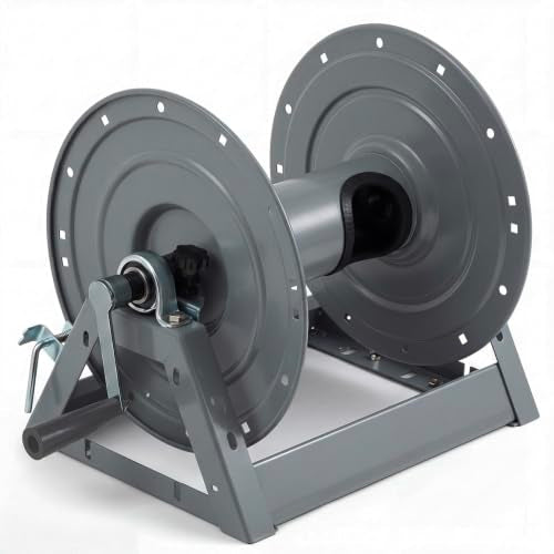 Lounsweer Pressure Washer Hose Reel 3/8" x 300' Steel Manual Crank with Flat Sidewalls, A-frame, Pin Lock and Brake and Stainless Steel Swivel Inlet, 5000 PSI Capacity, 3/8" NPT-F, Grey - color: Grey