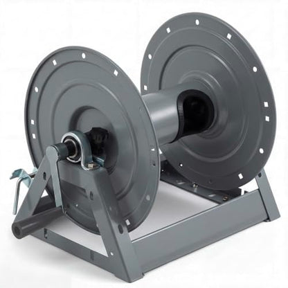 Lounsweer Pressure Washer Hose Reel 3/8" x 300' Steel Manual Crank with Flat Sidewalls, A-frame, Pin Lock and Brake and Stainless Steel Swivel Inlet, 5000 PSI Capacity, 3/8" NPT-F, Grey - color: Grey