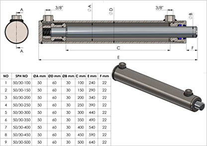 Spare Parts Holland - Double Acting Hydraulic Cylinder, 2" Tube with 1.2" Chrome Rod, 14" Stroke Length, Professional Grade - size: 2"- 14"