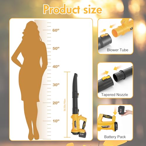 Electric Leaf Blower Cordless with 2 x 6.0Ah Batteries 6 Speed Mode - color: Yellow