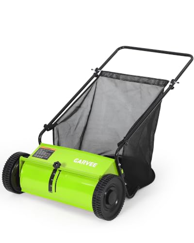 21" Push Lawn Sweeper, 6 Cu.Ft. Hopper, 3 V-Shaped Brushes, Height Adjustable - color: Green, size: 21in