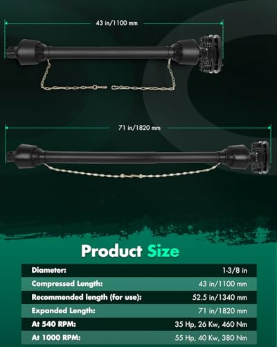 SCITOO Black 43"-71" PTO Shaft,1-3/8" Heavy Duty PTO Drive Shaft