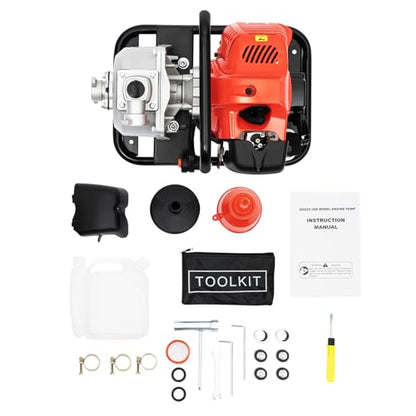 1" Inch Water Transfer Pump,1.7HP 40.2CC 2-Stroke Portable Gas Engine Powered Water Pumps Transfer,Single Cylinder Gasoline,6500 rpm,8,000L/hour