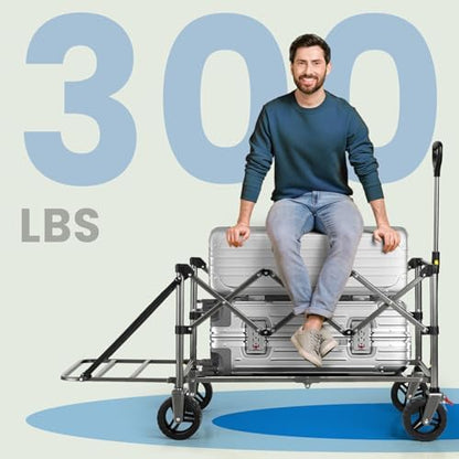 Overmont Folding Wagon with Tailgate, 300 lb Heavy Duty Collapsible Cart - color: Blue