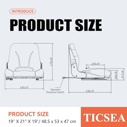 Universal Forklift Seat, Fold Down Tractor seat with Micro Switch for Tractor, Caterpillar Excavator Skid Loader Backhoe Dozer Telehandler