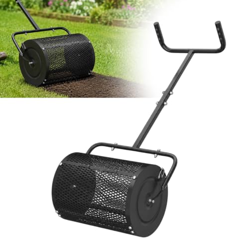 Compost Spreader for Lawns, 24 Inch Heavy Duty Roller Spreader with Adjustable U-Shaped Handle, Lawn & Garden Spreaders for Grass Seed, Peat Moss, Topsoil, Manure, Mulch & Fertilizer