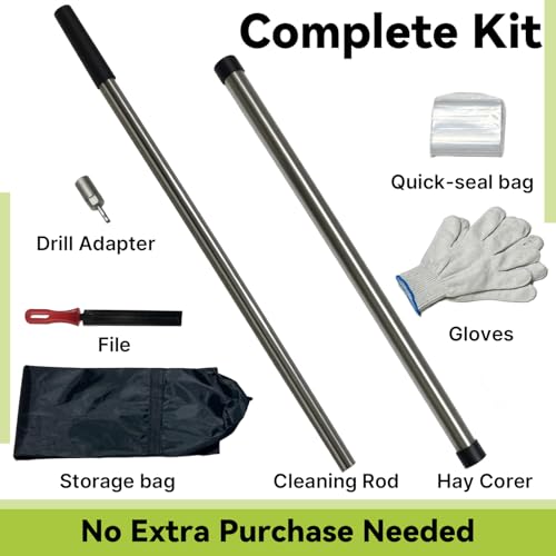 Hay Probe Sampler Electric Drill Compatible 26 Inch Stainless Steel Hay Core Sampler with Quick-Detach Design for Hay Bale Sampling (Not Include Electric Drill)