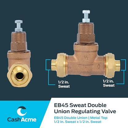 Cash Acme EB45 Pressure Regulating Valve, Double Union, 1/2 Inch Sweat, Metal Top, 60 PSI, PVA08M-DUSW-60 - size: 1/2 in., 60 PSI