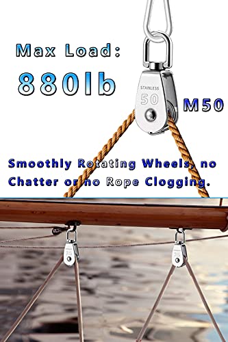 Pulley Block 304 Stainless Steel Rope Cable Pulleys - size: M50 6Pack