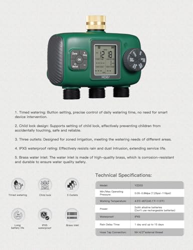 MOES 3 Zone Sprinkler Timer for Garden Hose,Brass Inlet Water Timer - size: 3 Outlet