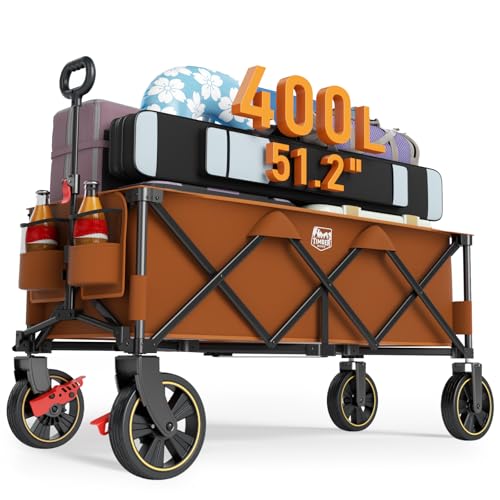 Timber Ridge 51.2'' Extended Collapsible Wagon Cart with Brakes - color: Orange, size: 400L