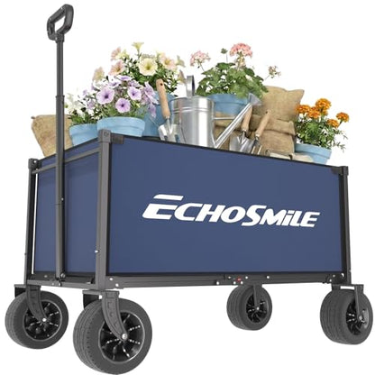 EchoSmile Collapsible Wagon Cart, Heavy Duty 400lbs Capacity, Blue - color: Blue&orange