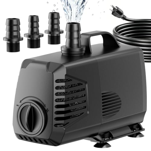 POPOSOAP 880GPH Submersible Water Pump, Water Fountain (85W 3200L/H) with 10.5FT High Lift Adjustable & 3 Nozzles & 16.4FT Cord, Ultra Quiet Aquarium Pump for Pond Fountain Waterfall Hydroponics-Q105 - size: 880GPH