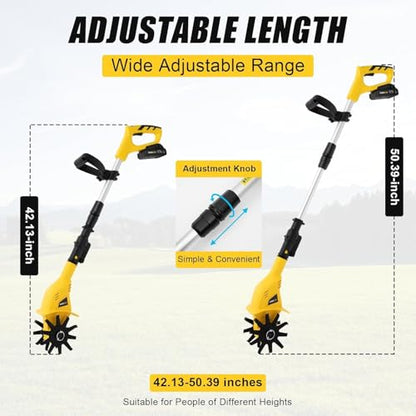 Cordless Electric Garden Tiller Cultivator, Lightweight Rototiller for Gardening,7.8-Inch Tilling Width,5-Inch Depth for Soil Preparation, Weeding, and Gardening 2 Batteries
