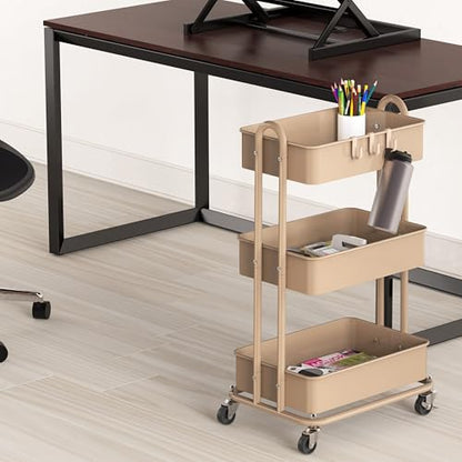 Simple Houseware 3-Tier Heavy Duty Metal Utility Rolling Cart, Khaki - color: Chrome