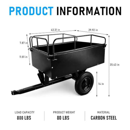 800LBS Steel ATV Dump Trailer, Tow Behind Cart for Lawn Tractor Mower