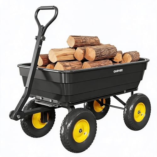 Garvee Poly Garden Dump Cart,1200lbs Wheelbarrow Yard Cart Wagon-Black - color: Black+yellow, size: Large