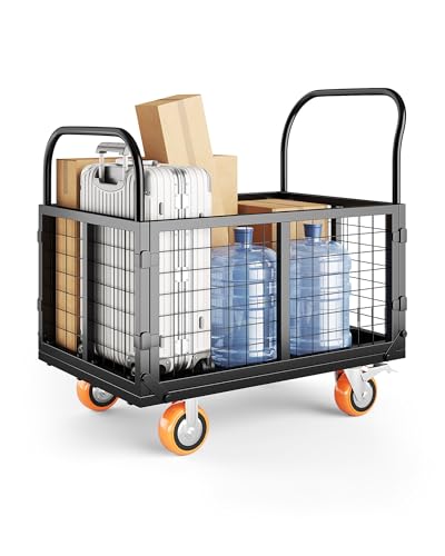 GarveeTech Platform Truck with Cage, 6-in-1 Multi-Purpose Flatbed Cart - color: Black