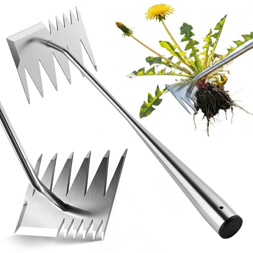 Weed Puller Tool, Heavy-Duty Stainless Steel Garden Hand Weeding Tool - size: 6-tooth