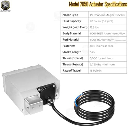 ELCT0078 7050 Hydraulic Actuator for CMC Tilt and Trim - Standard Hydraulic Jack Plate Actuator for PT-130 PT-35 T-H Marine Power Systems, 12V Self-Contained Marine Electric Hydraulic Unit, 5" Stroke