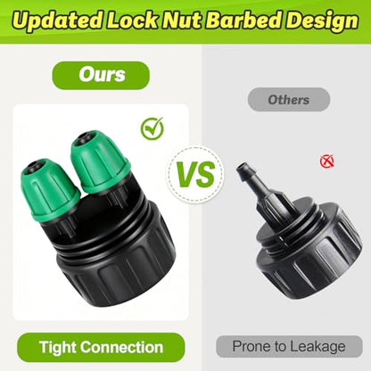 6 Pack 3/4 Inch Female Pipe Thread to 1/4 Inch Drip Irrigation Tubing Adapter, 3/4 In. Faucet PVC Adapter to 1/4 In. 2 Way Drip Line Connector with Lock Barbed Design