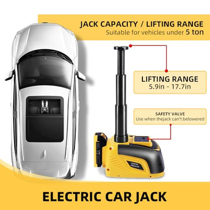 STANDTALL Electric Car Jack 5 Ton 18V Hydraulic, Cordless, Remote Control - color: Yellow Jack