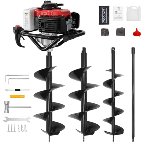 4-Stroke Gas Powered Post Hole Digger, 78CC Earth Auger with 2 Drill Bits - style: 78CC+2 auger(6"8")+4 Stroke
