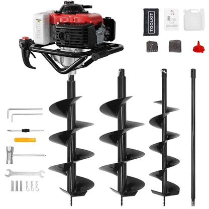 4-Stroke Gas Powered Post Hole Digger, 78CC Earth Auger with 2 Drill Bits - style: 78CC+2 auger(6"8")+4 Stroke