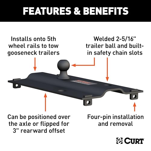 CURT 16055 5th Wheel Rail Gooseneck Hitch, 25,000 lb, 3" Offset