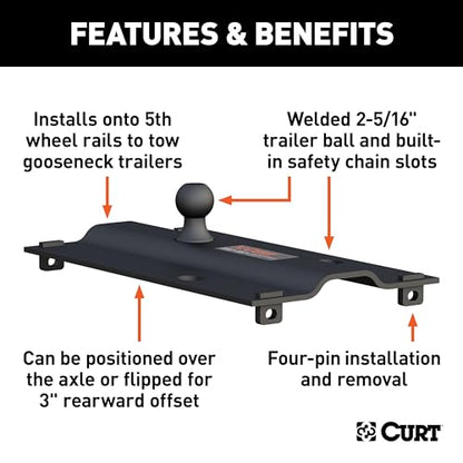 CURT 16055 5th Wheel Rail Gooseneck Hitch, 25,000 lb, 3" Offset