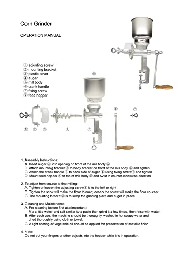 Chefcaptain Manual Cast Iron Grain Grinder, Corn Grinder, Food Mill Hand Crank For Wheat Grains Nuts Grinds 1 Lb Per Minute