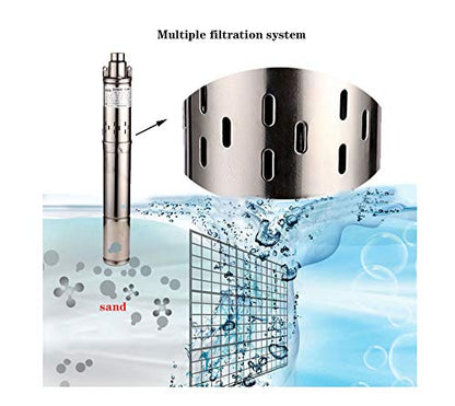 Submersible Deep Well Bore Pump 3" OD Pipe 1" Outlet 0.37KW 0.5HP 220V 60Hz Stainless Steel Submersible Screw Water Pumps for Industrial and Home Use - size: 220V/60Hz-0.5HP