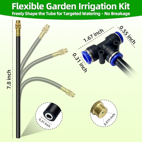 10 Pack 360° Copper Mister Nozzles with Tee for 5/16" Dirp Irrigation Kit - size: 7.8FT