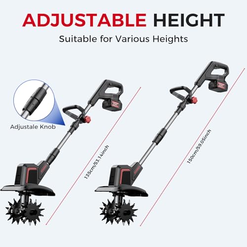 SOARFLY Cordless Tiller Cultivator 9" Width 6.6" Depth, 2×4.0Ah Batteries