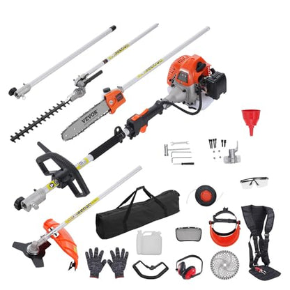 VEVOR 33CC 5-in-1 Multi-Functional Trimming Tools, Gas Hedge Trimmer, Weed Eater, String Trimmer, Brush Cutter, Edger, Pole Saw Chainsaw Pruner with Extension Pole - size: 33cc