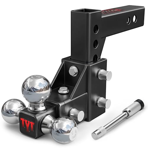 TYT Adjustable Tri-Ball Trailer Hitch for 2 inch Receiver, 5" Drop/Rise, Triple Balls (1-7/8", 2", 2-5/16"), 10,000 lbs GTW, 1,000 lbs TW, Includes Hitch Pin Lock & Tri Pins - size: Tri-Ball, 5" Drop/Rise