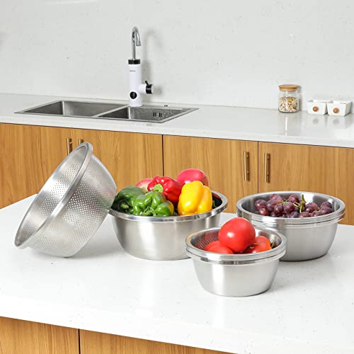 Paoli 304 Stainless Steel Fine Mesh Colander Set, 1.5QT Large Capacity Strainer with Mixing Bowl — Rinse Fruits, Veggies, Rice & Drain Pasta, Dishwasher Safe (2-Piece) - color: Primary Colors, size: 1.5qt